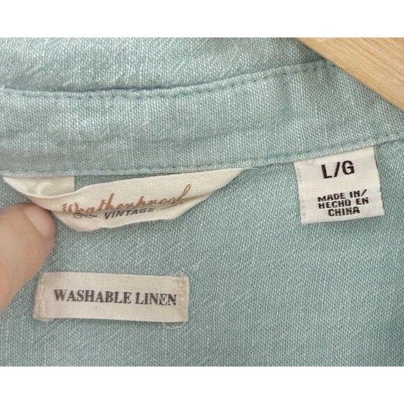 Weatherproof Linen Blend Tie Waist Button Front Blouse Sz L Beach Coastal Preppy - Picture 5 of 8